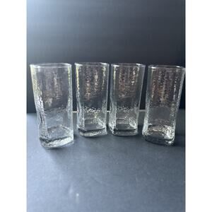 Vtg Libbey Crisa Clear Dimple Pinch Grip Glass Tumblers Set 4 18oz Drinkware